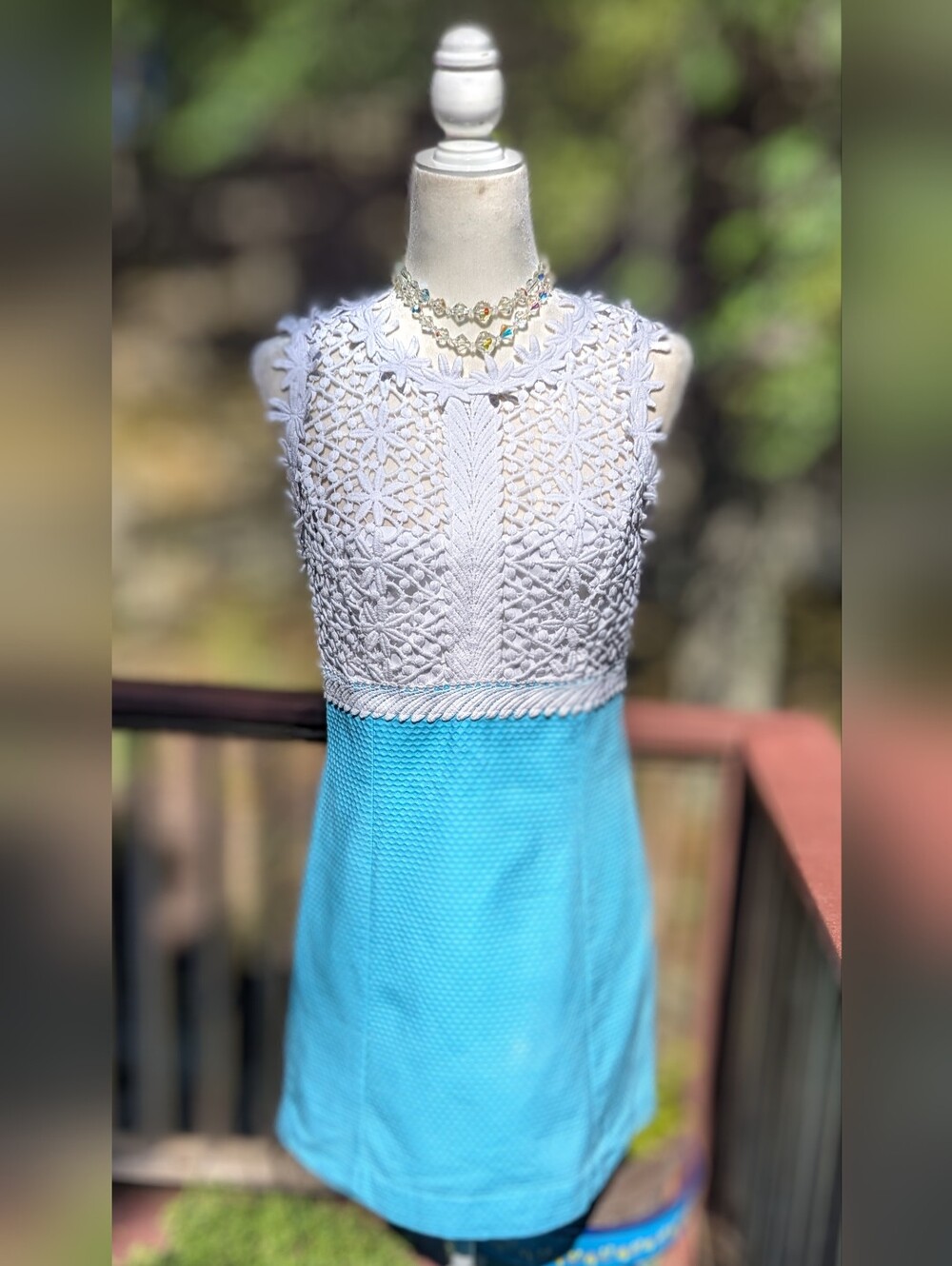 Lilly Pulitzer Breakers White Crochet Bodice Aqua Mini Dress #1347